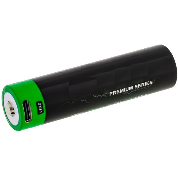 Premium 18650 Zelle Li-Ion Akku mit USB-C Input 3,7V 3300mAh Liegend
